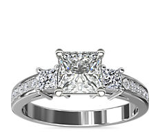 Trio Princess Cut Pavé Diamond Engagement Ring in 14k White Gold (1/3 ct. tw.)
